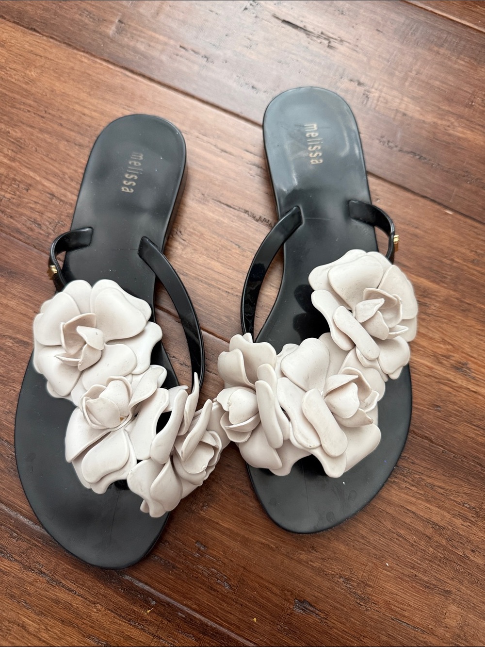 Melissa Black Jelly Sandals with Cream Floral Appliqués